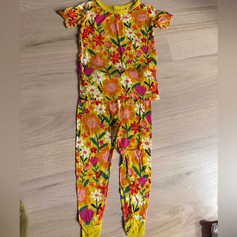 Little Sleepies Floral Kids Pajama Set - Yellow and Pink